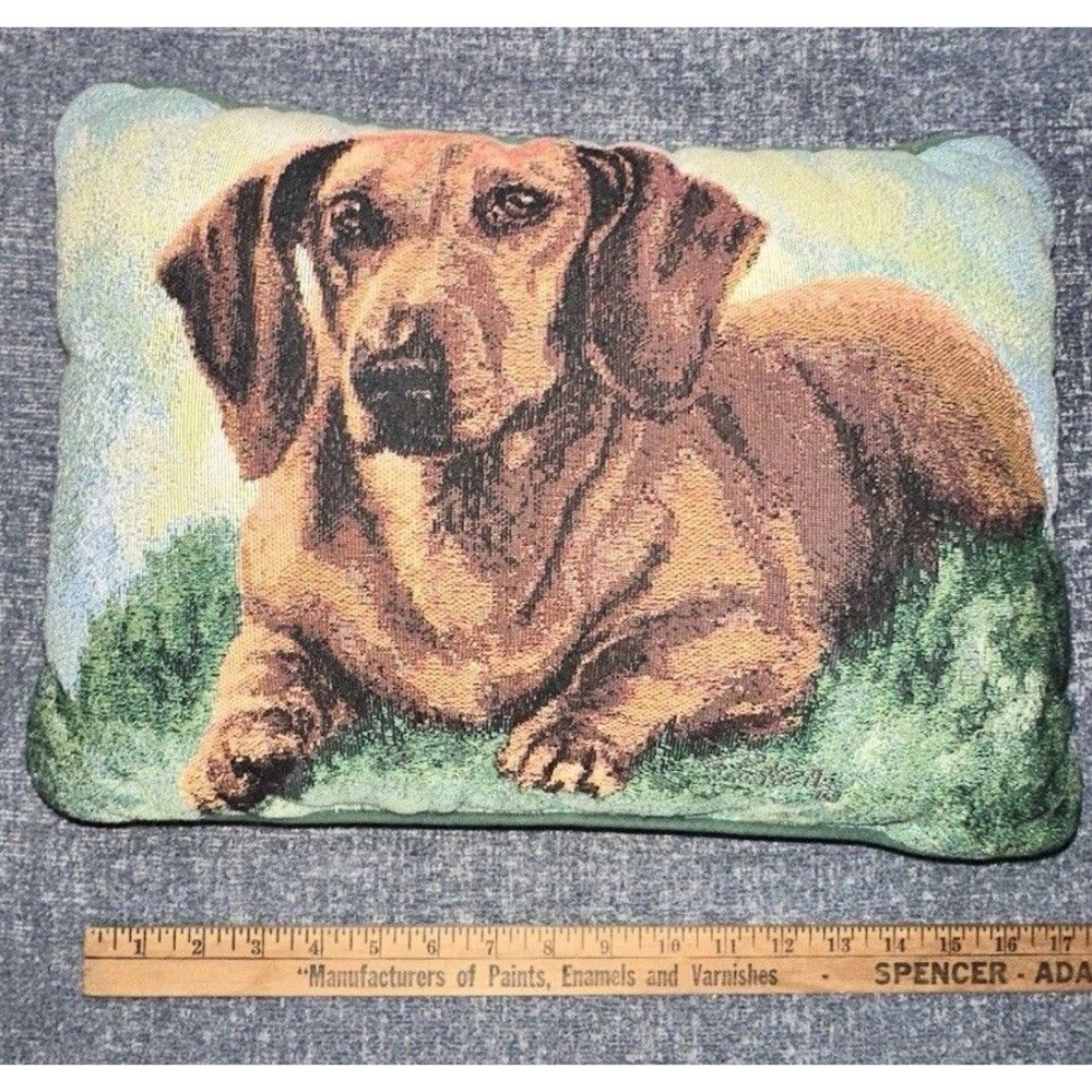 Manual Woodworkers & Weavers Brown Dachshund Tapestry Throw Pillow By Pickens